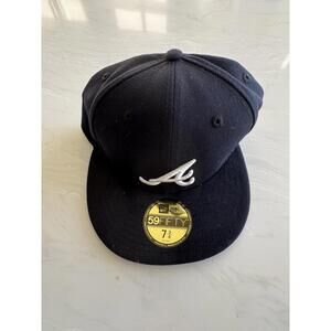 New Era 59Fifty Atlanta Braves Fitted Hat Cap 7 3/4 Navy MLB Baseball Authentic
